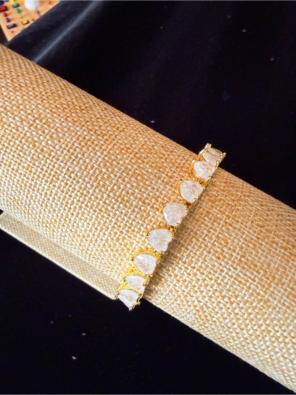 Gold-Tone Heart Link Bracelet with Clear  Candy Stones - Women Jewelry